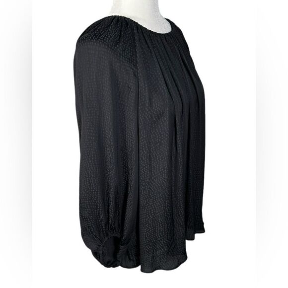 Worthington Black Silky Dot Print Flowy Balloon Sleeve Blouse - Picture 3 of 4